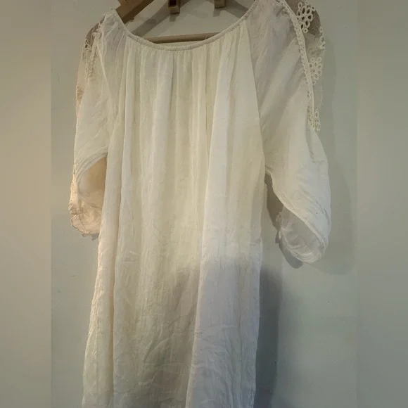 Nicole Italy NWT Pure Silk Boho Lace Mini Dress Tunic Cream M - Picture 10 of 10